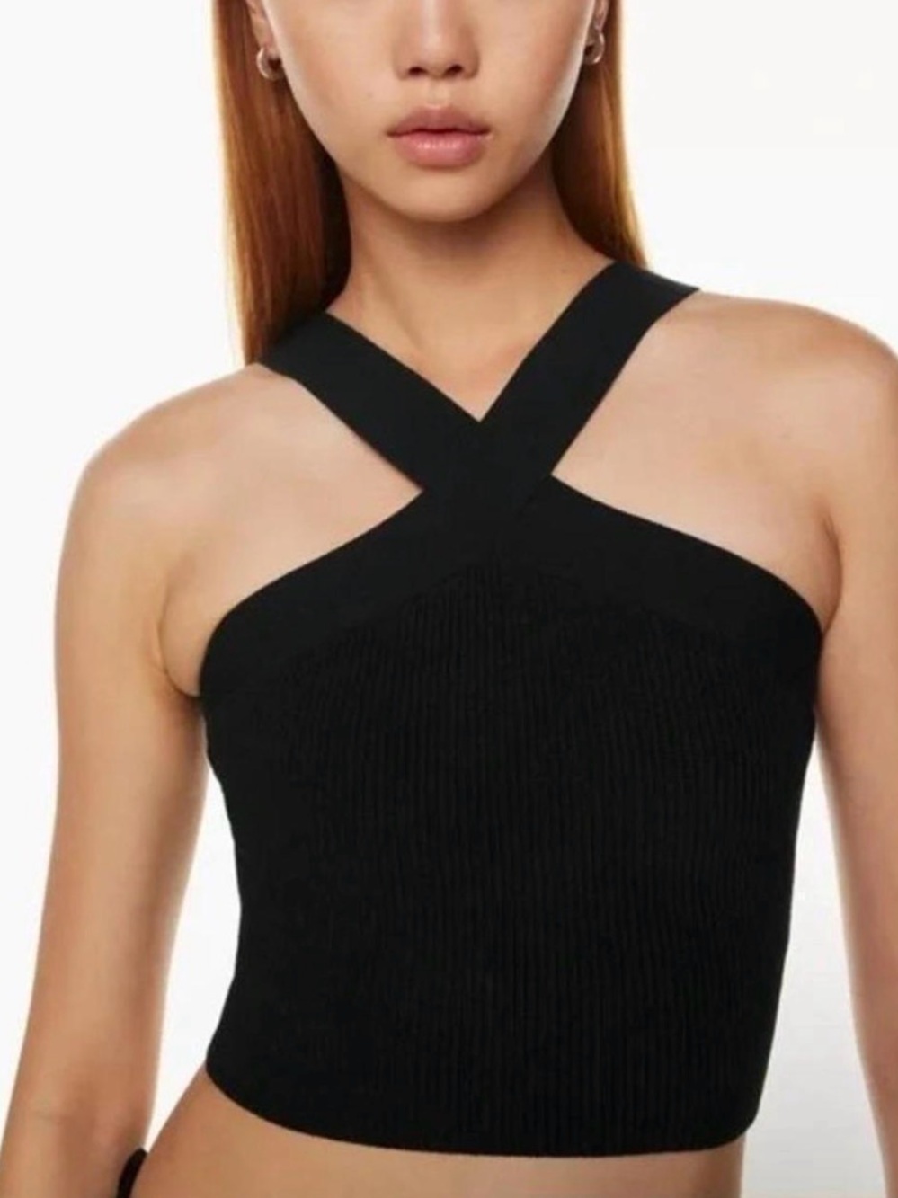 Aritzia Babaton Sculpt Knit Criss Cross-Strap Ribbed Crop Top - Black